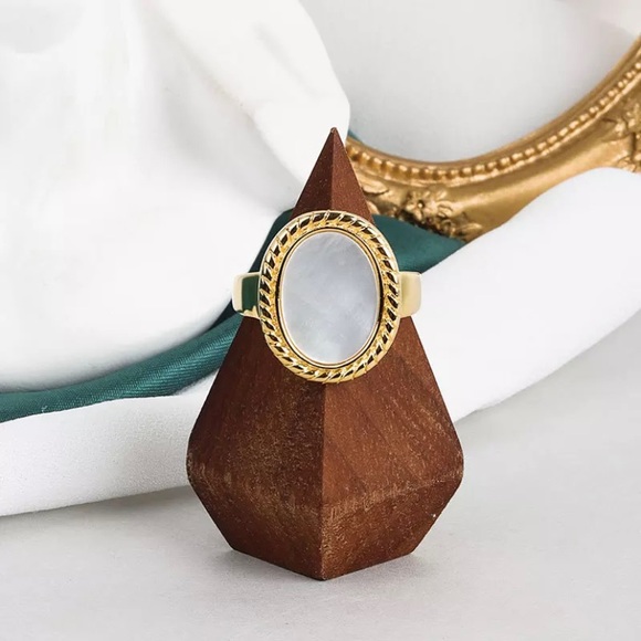 NEW 925 Sterling Silver Vintage Oval Iridescent Shell Adjustable Ring - Picture 8 of 9